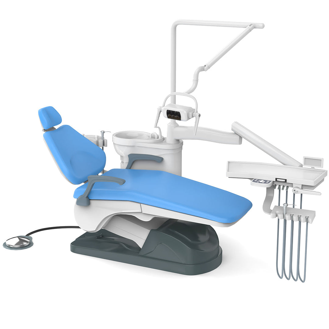 Dental Unit Chair J2688-A1 Computer Controlled DC Motor Hard Leather with Stool Sky Blue