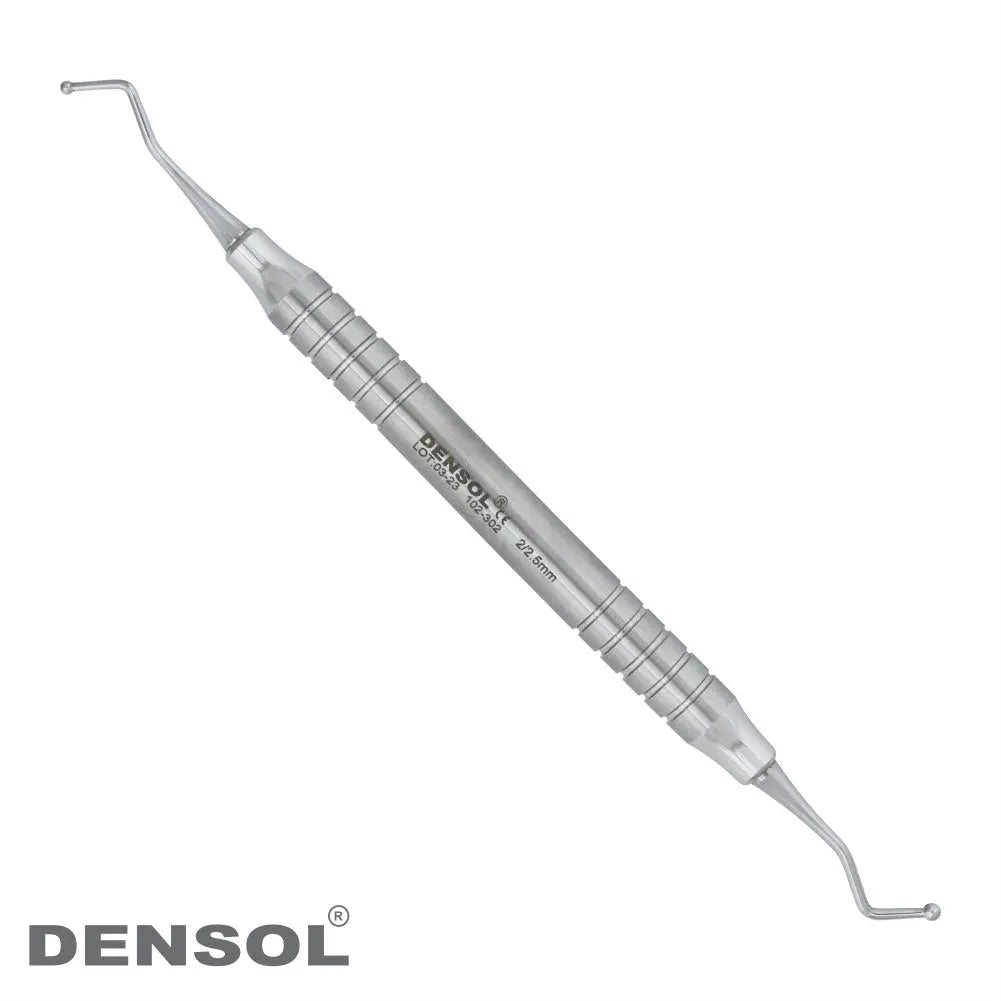 Dental Filling Ball Burnishers 2.5/2mm: Double-ended stainless steel dental instrument with round hollow handle and curved tips for composite filling procedures, showcasing precision design and professional-grade quality