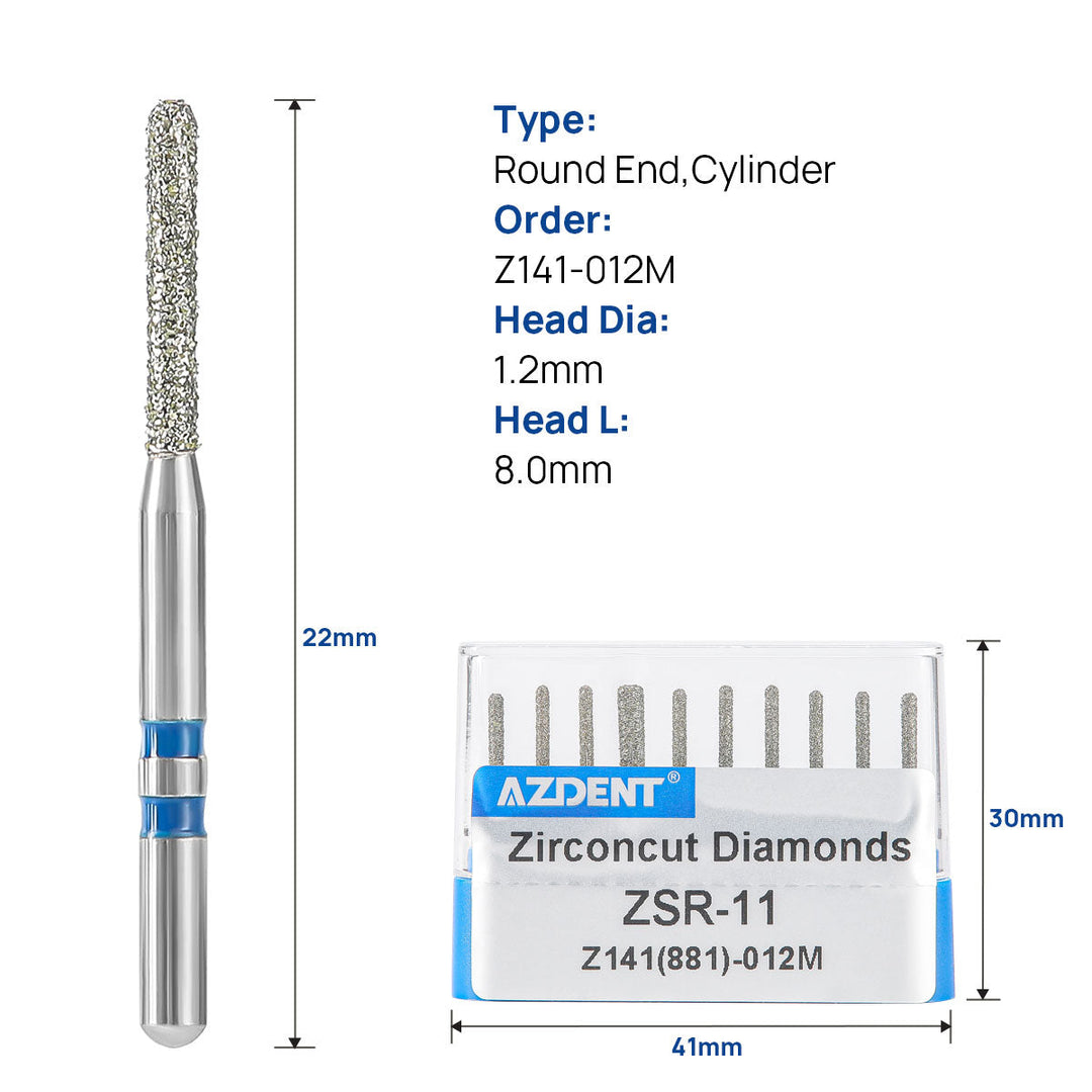 Dental Diamond Burs FG Cutting Zirconia Ceramic Cylinders 10pcs