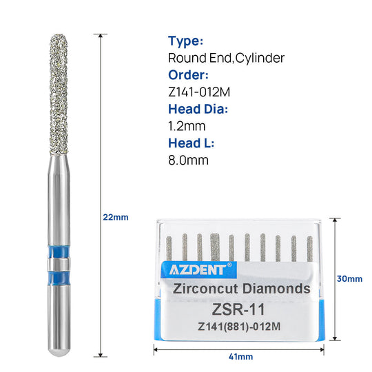 Dental Diamond Burs FG Cutting Zirconia Ceramic Cylinders 10pcs