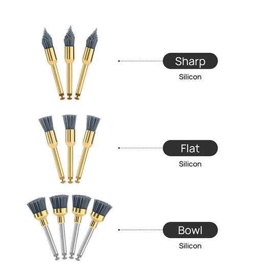 Dental Polishing Brush Flat/Sharp/Bowl For Contra Angle Handpiece Silicon Carbide/Aluminium Oxide 10pcs/Kit