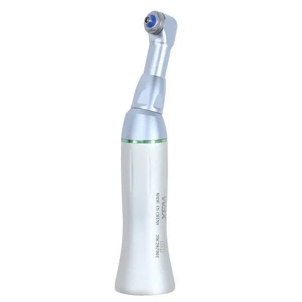 4:1 Polishing contra angle handpiece with sleek white and silver design, featuring a slim body and angled head with blue attachment point, ideal for dental procedures and professional polishing applications