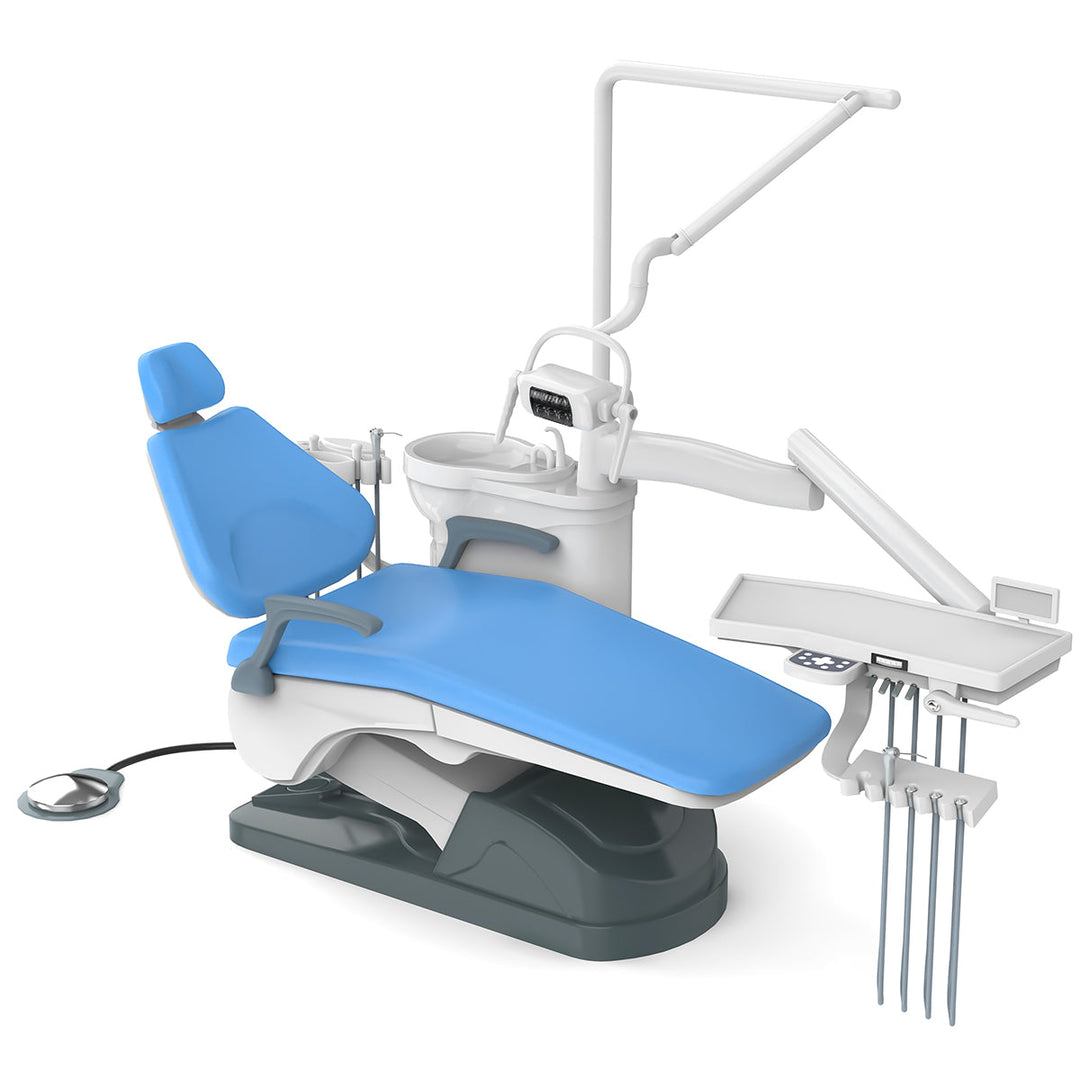 Dental Unit Chair J2688-A1 Computer Controlled DC Motor Hard Leather with Stool Sky Blue