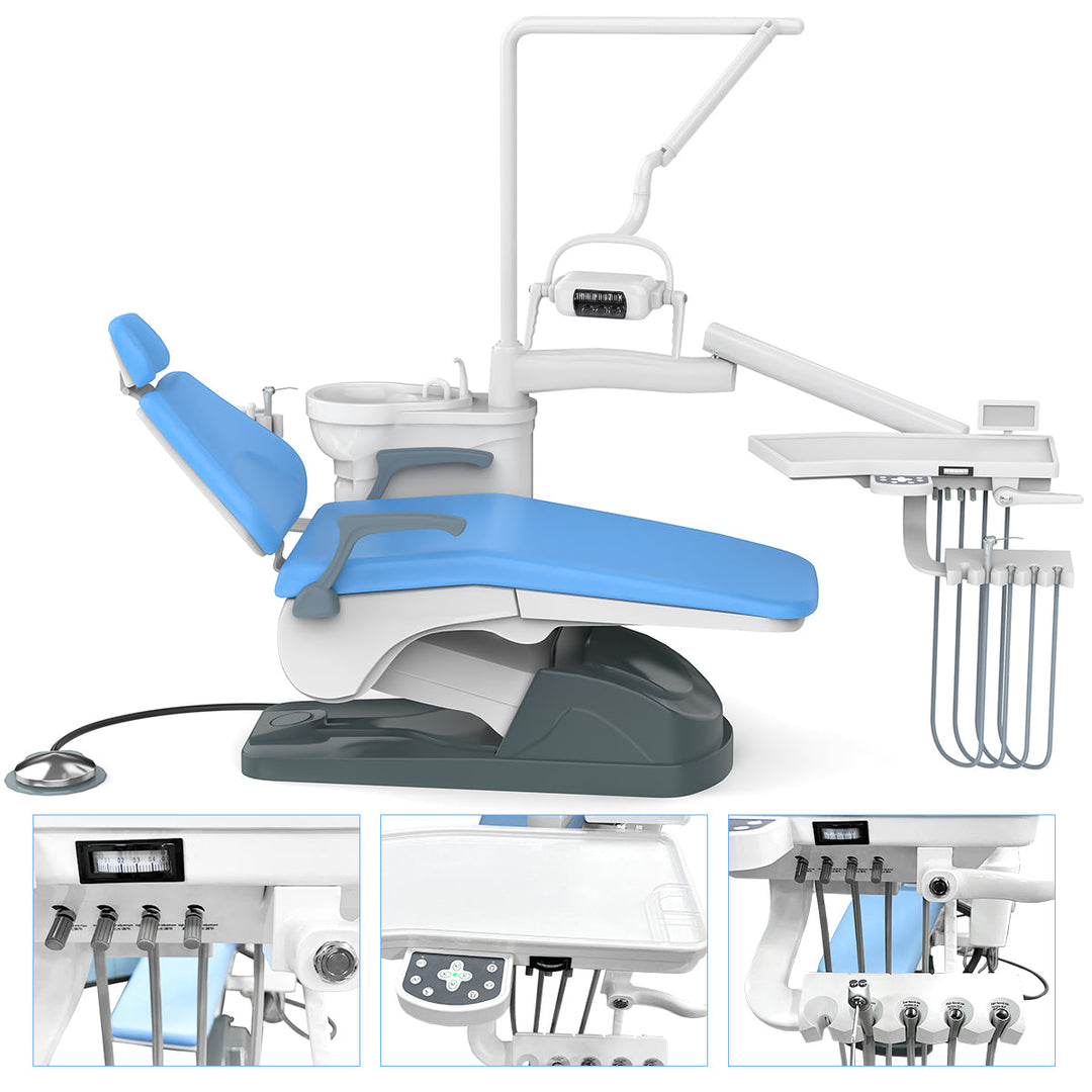 Dental Unit Chair J2688-A1 Computer Controlled DC Motor Hard Leather with Stool Sky Blue