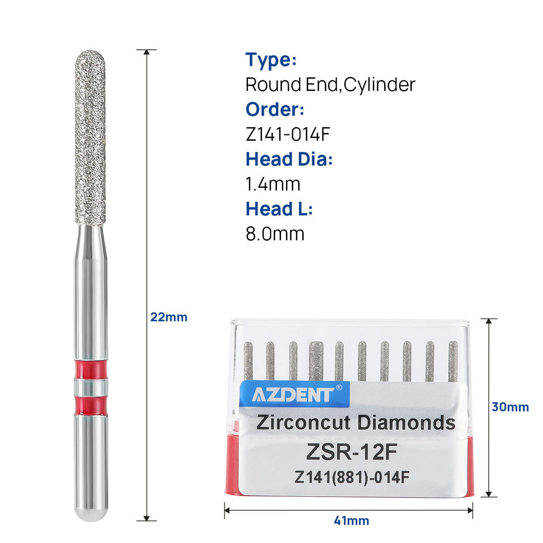 Dental Diamond Burs FG Cutting Zirconia Ceramic Cylinders 10pcs