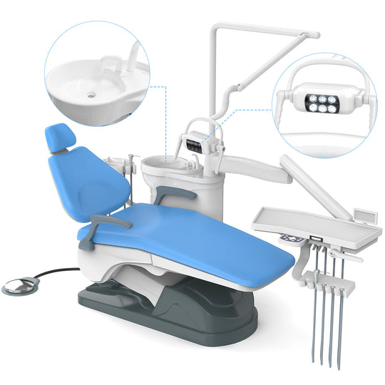 Dental Unit Chair J2688-A1 Computer Controlled DC Motor Hard Leather with Stool Sky Blue