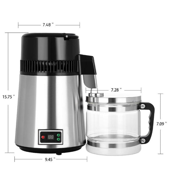 Water Distiller Stainless Steel Glass Bucket Single Screen Button With Adjustable Temperature 4L