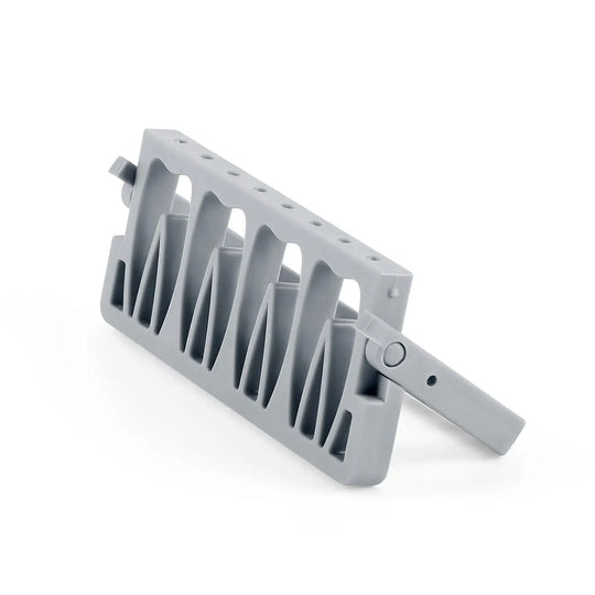 8 Holes Endodontic Root Canal File Drills Placement Disinfection Rack Stand shown in light gray plastic. Features 8 vertical slots for organizing dental tools, with a foldable design for easy storage and portability. Compact and practical for dental offices and endodontic procedures.