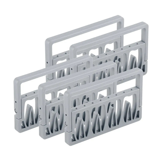 8 Holes Endodontic Root Canal File Drills Placement Disinfection Rack Stand: Light gray plastic organizer with multiple slots for dental tools, featuring a stackable design with curved openings for easy access and secure storage of endodontic instruments