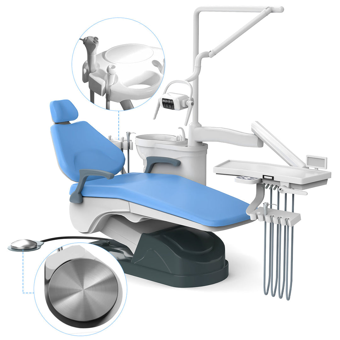 Dental Unit Chair J2688-A1 Computer Controlled DC Motor Hard Leather with Stool Sky Blue