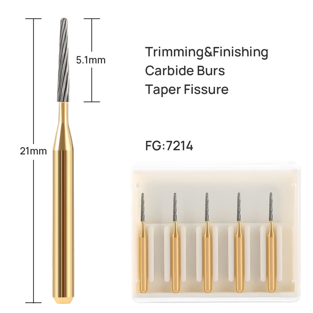 Dental FG Tungsten Carbide Burs Trimming & Finishing Taper Fissure 12 Fluted 5pcs/Box