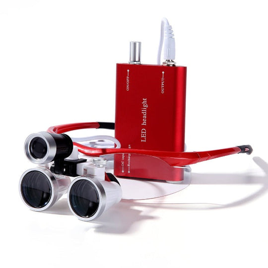 Dental Loupe 3.5X Magnification Surgical Binocular Magnifier With 3W LED Headlight Stool Red