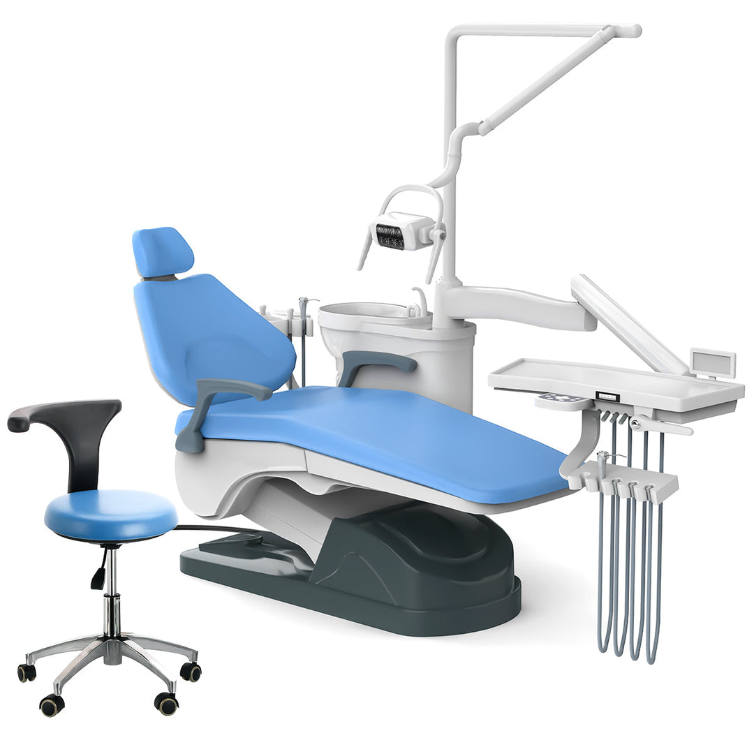 Dental Unit Chair J2688-A1 Computer Controlled DC Motor Hard Leather with Stool Sky Blue