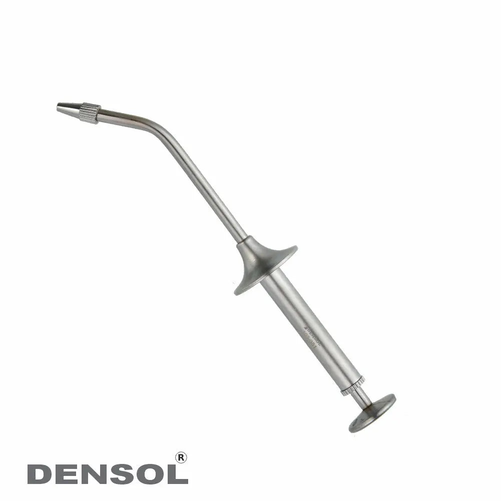 Amalgam Carrier Dispenser Gun 45: Stainless steel dental instrument with angled tip and ergonomic handle for precise amalgam placement. Professional-grade tool for dentists, featuring durable construction and precise dispensing mechanism.