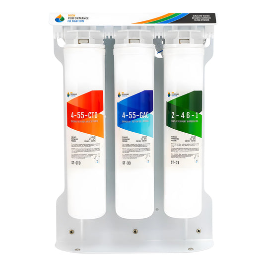 Autoclave Water Purification System with three color-coded filter cartridges for high-performance RO/DI water filtration, designed for Australian clinics and medical facilities.