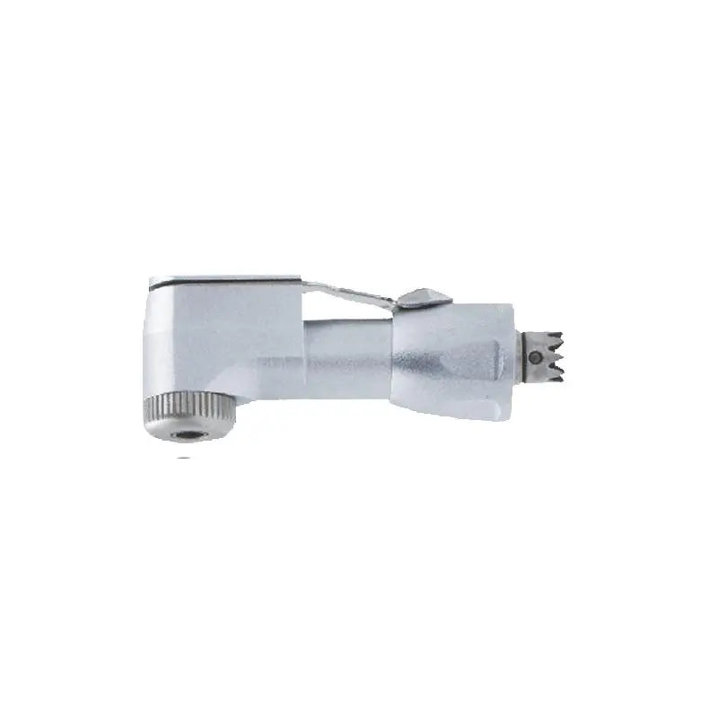 BB latch head: Silver metal dental handpiece attachment with angled design and adjustable knob, featuring a latch mechanism for securing dental burs or tools, essential for precision dental procedures