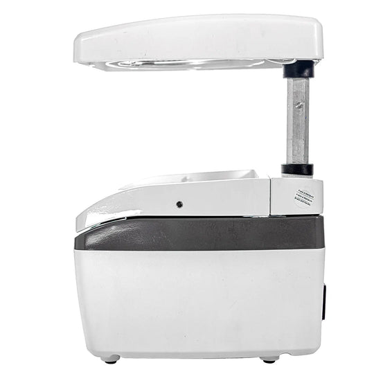 BIOART Dental Vacuum Forming Machine Laboratory Heat Molding Equipment PLASTVAC-P7 shown in white with curved top heating element, square base, and adjustable vertical support for dental thermoforming applications.