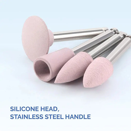 Dental Silicone Polishing Kit for Composite/Natural Teeth/Porcelain Finishing and Polishing, featuring pink silicone heads with various shapes attached to stainless steel handles, designed for precise dental work and polishing procedures