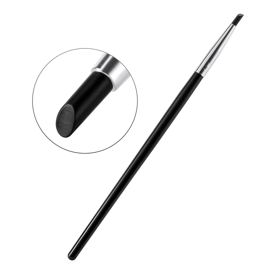 Dental Porcelain Brush Pen with black handle and silicone tip, part of 5-piece set for composite cement shaping, smoothing, and removing. Close-up of soft, durable silicone nib designed for precise dental and art work.