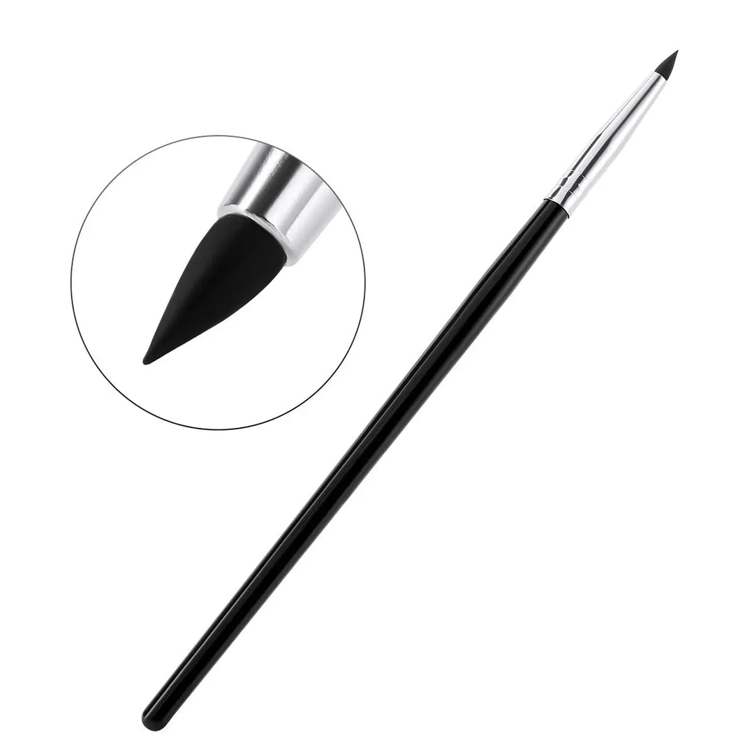 Dental Porcelain Brush Pen with black handle and silver tip, close-up of pointed silicone nib for precise dental work. Part of Composite Cement Porcelain Silicone Shaping Smoothing Removing 5pcs/Bag set for dental professionals and artists.