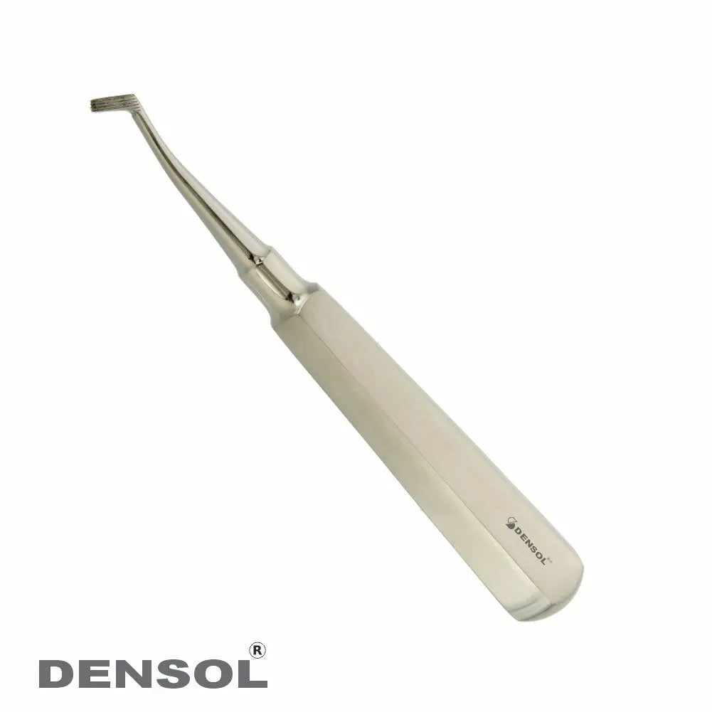 Band Pusher Mershon 14cm dental instrument with white handle and angled stainless steel tip for seating and burnishing orthodontic bands, made by Densol for precise dental procedures