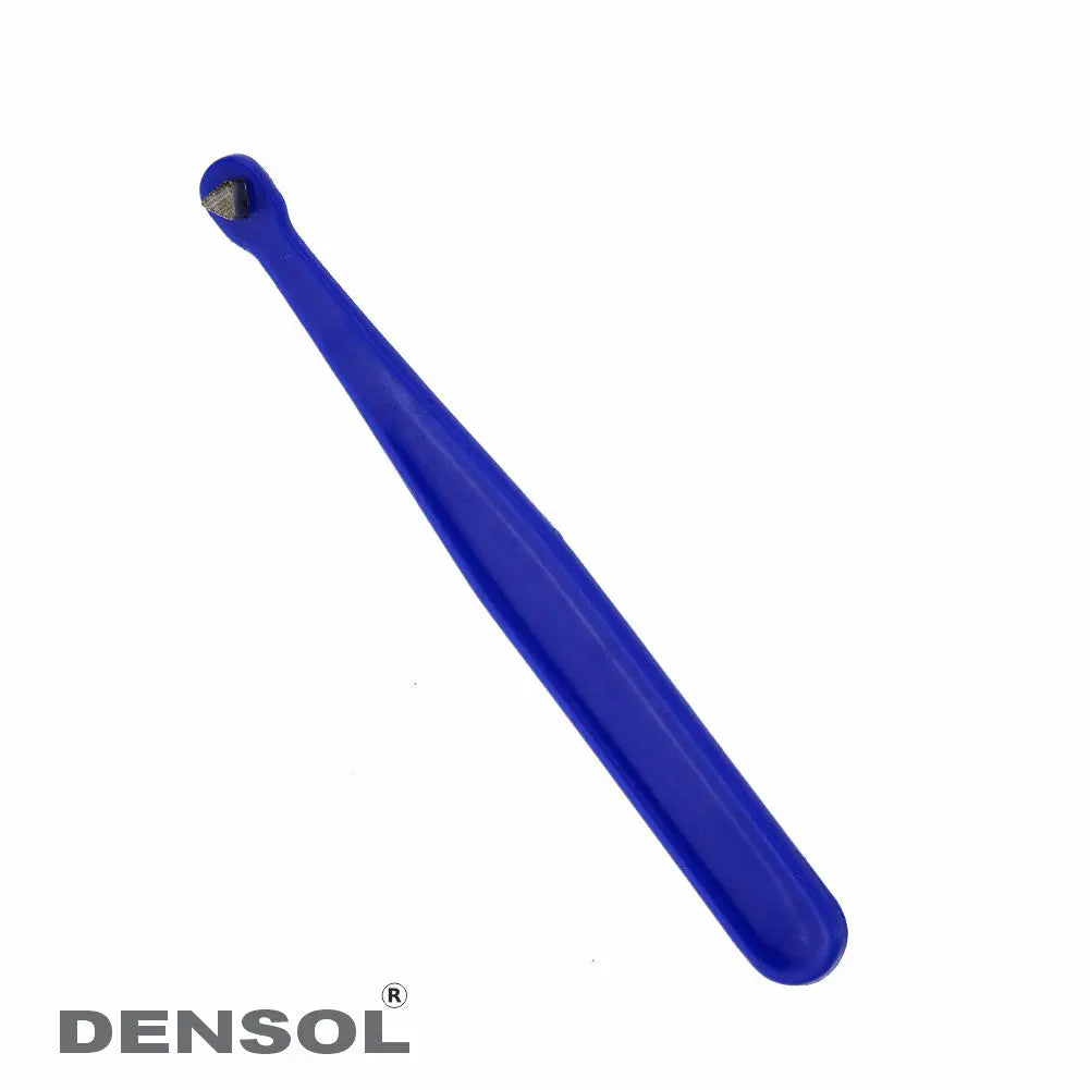 Band Seating in Plastic 13cm: Blue dental orthodontic instrument with a long, tapered handle and rounded tip for adjusting and placing orthodontic bands. Made of German stainless steel with a durable plastic coating for improved grip and comfort.