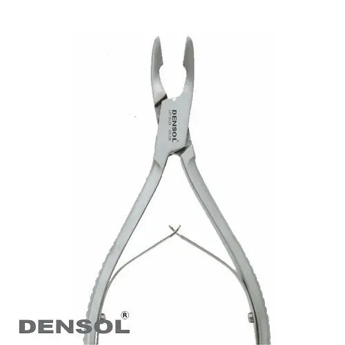 Bluementhal Bone Rongeurs 45 15cm: Stainless steel dental instrument with angled beak for alveolar bone contouring after tooth extractions. Plier-shaped design with Densol branding visible on the handle.