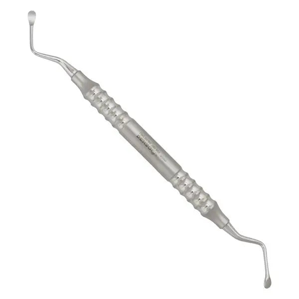 Bone Surgical Curette lucas 88 4mm: Double-ended stainless steel dental instrument with spoon-shaped tips for removing debris from tooth sockets. Textured handle for grip, curved ends for precise maneuvering in oral cavities.