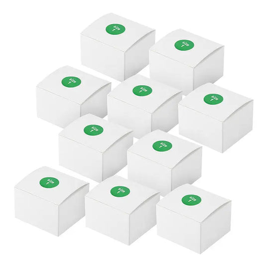 Dental X Ray Phosphor Plate Barrier Envelopes Size #0 #1 #2 100pcs/Box displayed as multiple white boxes with green circular labels. The boxes are arranged in a pyramid-like formation, showcasing the product's packaging and quantity available for dental practices.