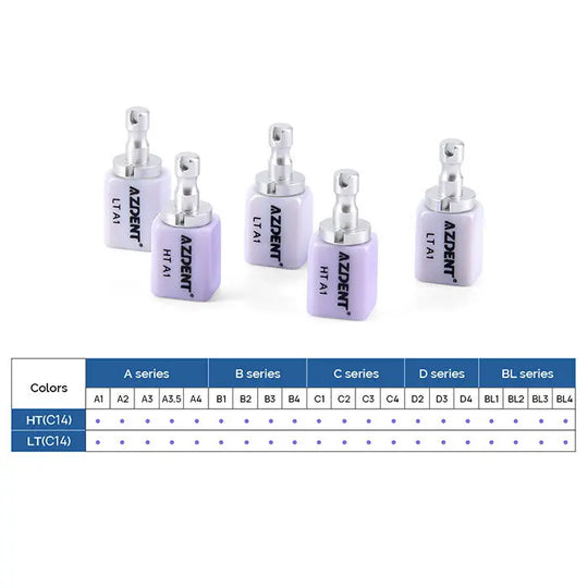 Lithium Disilicate C14 Glass Ceramic Blocks LT/HT Dental Lab Crown Material for CAD CAM Sirona Cerec Milling Syste 5pcs/Box MediFocal