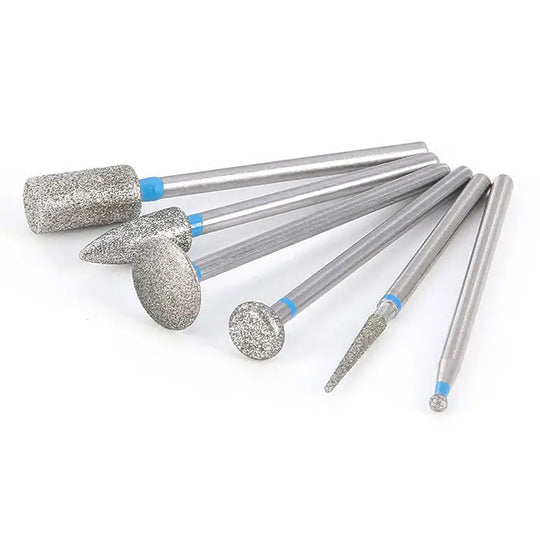 Dental Lab Polishing Kit for Composite Ceramic HP Shank 51pcs/Box featuring various diamond-coated polishing burs with blue rings, including cylindrical, conical, and round shapes, designed for precision dental laboratory work on composite and ceramic materials