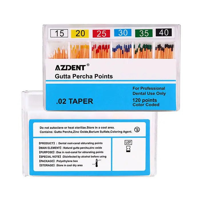 Gutta Percha Points Assorted #15-40 Taper Size 0.02 Color Coded 120/Box MediFocal