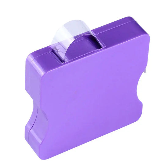 Dental Striproll Light Cured Resin Clear Matrix Bands 1roll/Box in purple dispenser, showing transparent strip material on top of a compact, ergonomic purple plastic holder designed for easy use in dental procedures