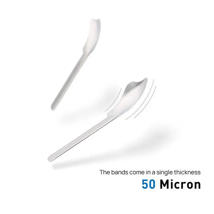 Dental Proximal Anterior Strips Large Small Twin Anterior Matrices Matrix Systems 30Pcs/Box - White curved dental bands with 50 Micron thickness for anterior tooth restoration, showing flexibility and precision for composite material placement and gingival contouring