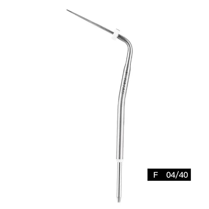 Dental Endo Obturation System Gutta Percha Pen Heated Tips F 1pcs/Box - Silver metal dental tool with long curved shaft and thin pointed tip, labeled F 04/40, for precise endodontic procedures and root canal filling