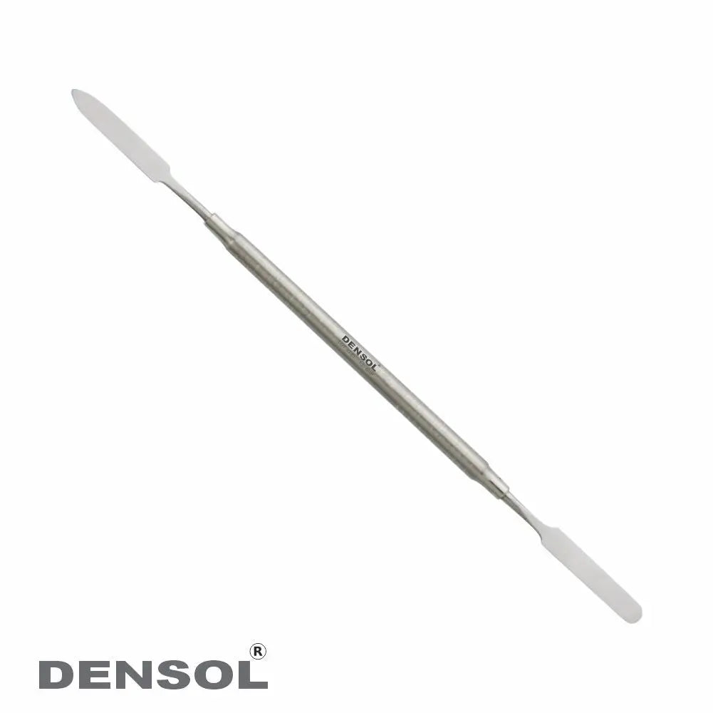 Cement Spatula 6mm Round Hollow Handle: Stainless steel laboratory tool with double-ended blades and cylindrical metal handle, designed for precise mixing and handling of cement and similar materials in scientific settings.