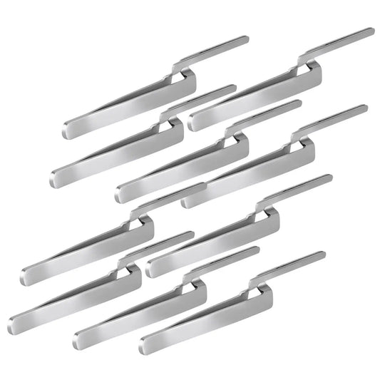 Dental Articulating Paper Holder Serrated Pliers Straight/Curve Tweezers Orthodontic Forceps: Set of silver metallic dental instruments with long, slender handles and curved tips for precise manipulation during orthodontic procedures and articulation paper handling.