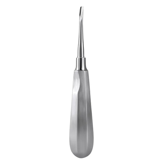 Dental Surgical Instrument Teeth Elevators Straight/Curved 6 Sizes: High-quality stainless steel dental elevator with sleek curved design. Precision tool for dental procedures, featuring a smooth, ergonomic handle and a narrow, tapered tip for effective tooth extraction and manipulation.