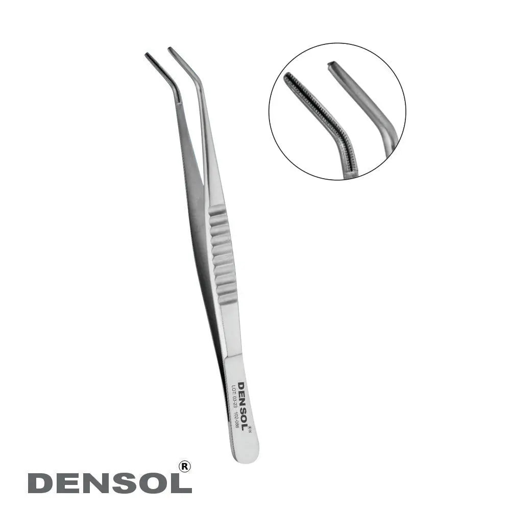 Debakey Tissue Forceps 15cm Curved, stainless steel surgical instrument with atraumatic tips for delicate tissue handling in vascular procedures, featuring curved design and precision grip