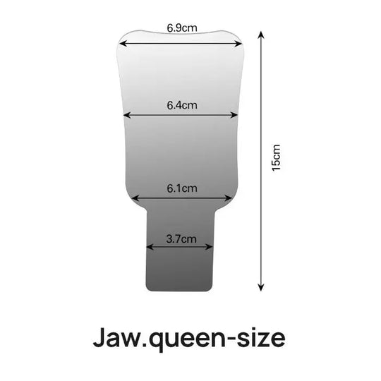 Dental Automatic Anti-fog Mirror for Oral Photography, Jaw queen-size reflector with dimensions 15cm height, 6.9cm max width. Graduated shape for various dental imaging needs. Part of a set for teeth, face, and maxillofacial photography.