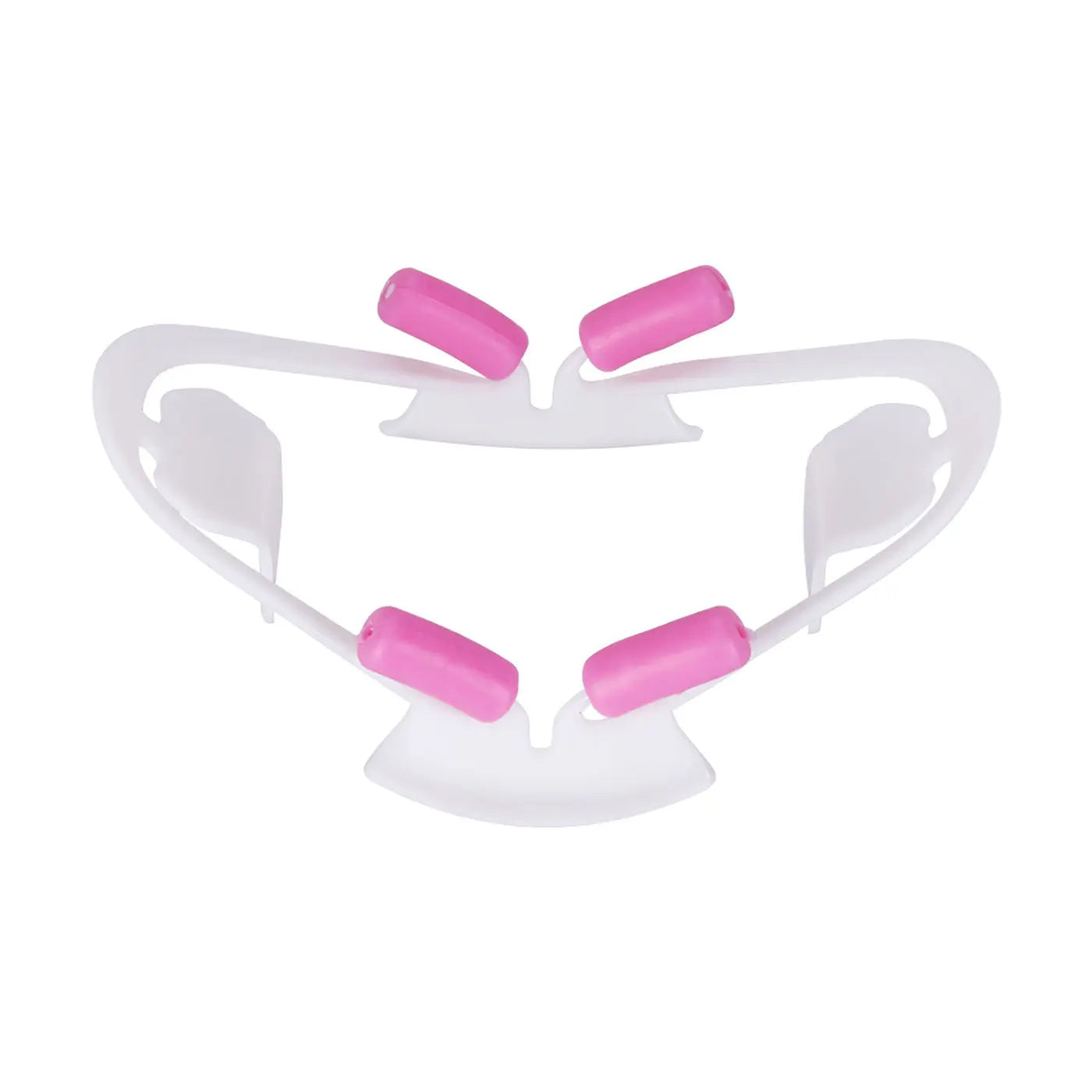 Dental Cheek Retractors 3D Mouth Opener Oral Teeth White Small: White plastic dental device with pink tips for wider field of view, reusable after sterilization, suitable for most adults, shown against white background