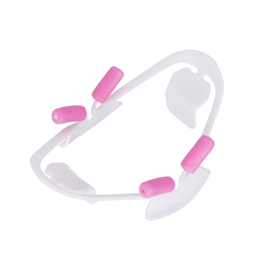 Dental Cheek Retractors 3D Mouth Opener Oral Teeth White Small with pink tips, showcasing its curved design for wider field of view, made of white plastic material suitable for adult use and sterilization