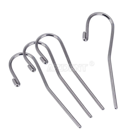 Dental Endo Treatment Measuring Line And Lip Hook Apex Locator Accessories: Four stainless steel lip hooks of varying sizes for dental endodontic procedures, used with apex locators for precise root canal measurements