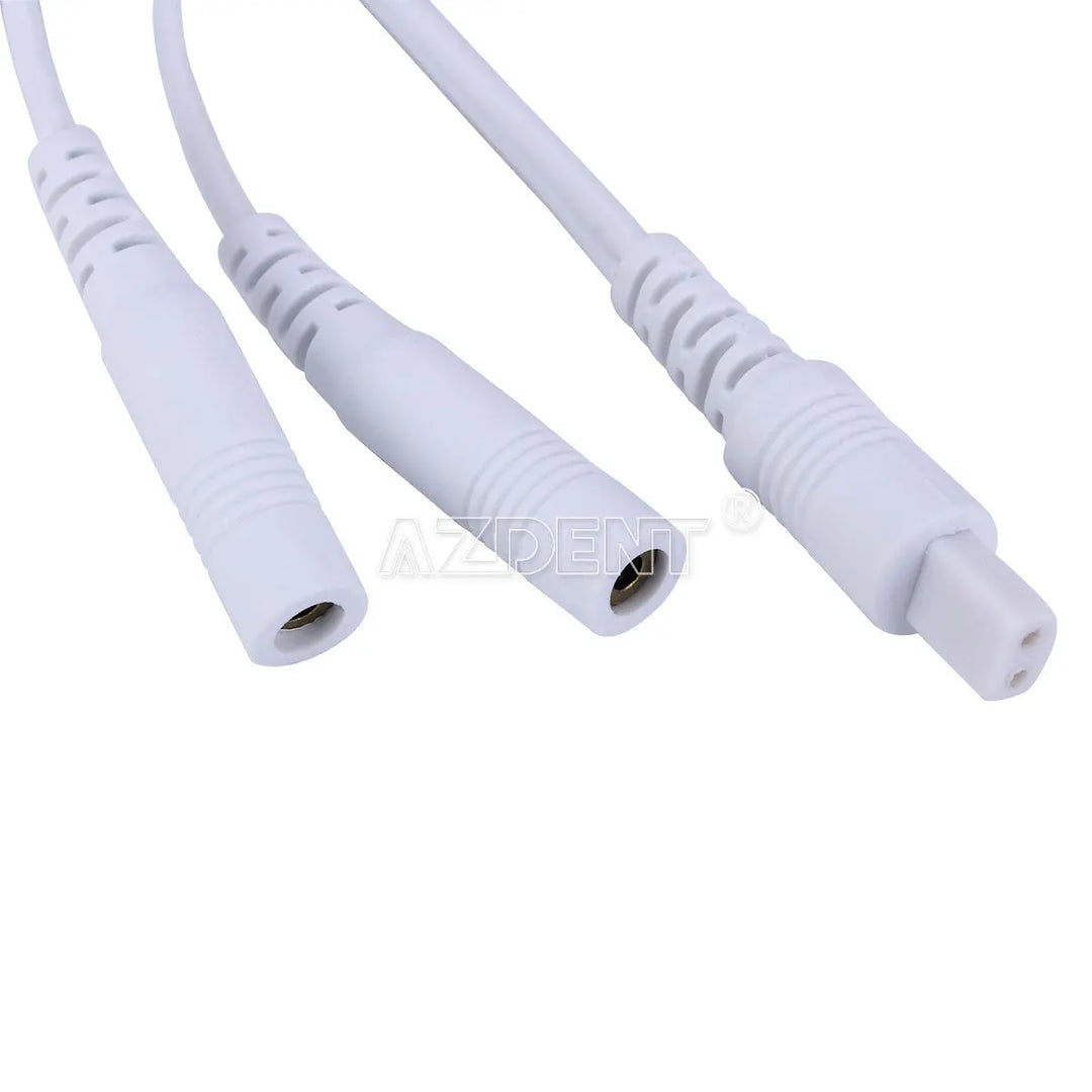 Dental Endo Treatment Measuring Line and Lip Hook Apex Locator Accessories: Close-up of three white cables with different connector types, used for dental endodontic procedures and apex locator measurements.