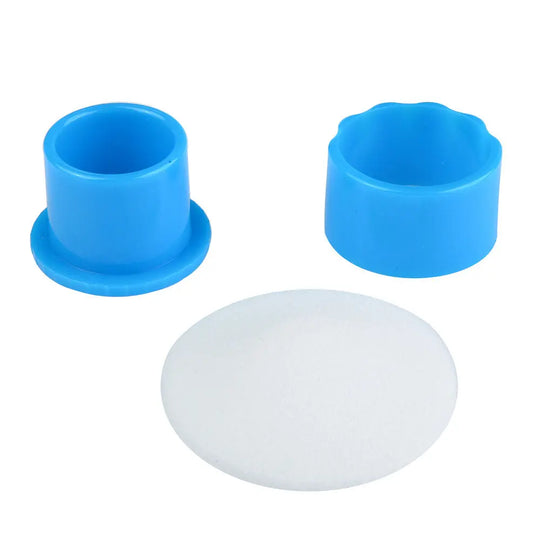 Dental Endodontic Sponge Endo Clean Stand Oval Insert Refill featuring blue silicone bases and white sponge insert. High-quality autoclavable components for dental procedures, including cylindrical and flared holders with non-slip bases.