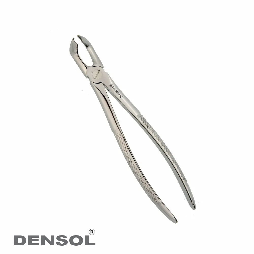 Dental Extracting Forceps-Lower Wisdoms Fig 79 A: Stainless steel dental instrument with long, curved handles and specialized tips for extracting lower wisdom teeth. Precision-crafted for dental professionals, featuring textured grip and Densol branding.