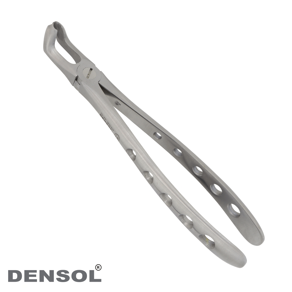 Dental Extraction Forceps Lower Wisdoms Fig 79A: Stainless steel forceps with curved beaks and perforated handles for secure grip, designed specifically for extracting lower wisdom teeth. Professional-grade dental instrument by Densol.