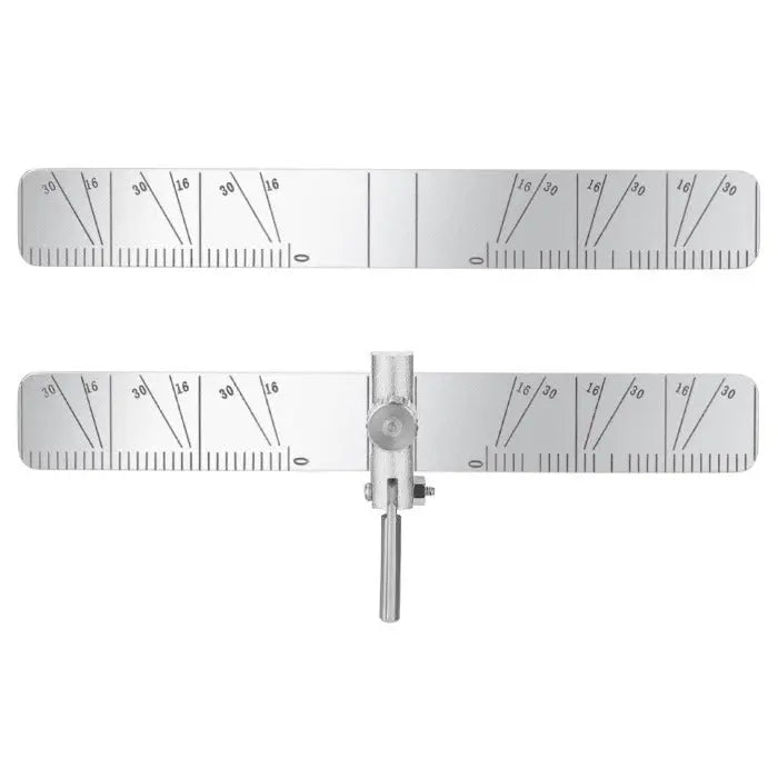 Stainless steel Dental Implant Locating Guide Planting Positioning Locator Angle Ruler Guage Autoclavable with measurement markings and adjustable central pivot for precise implant positioning and angle measurement during dental procedures