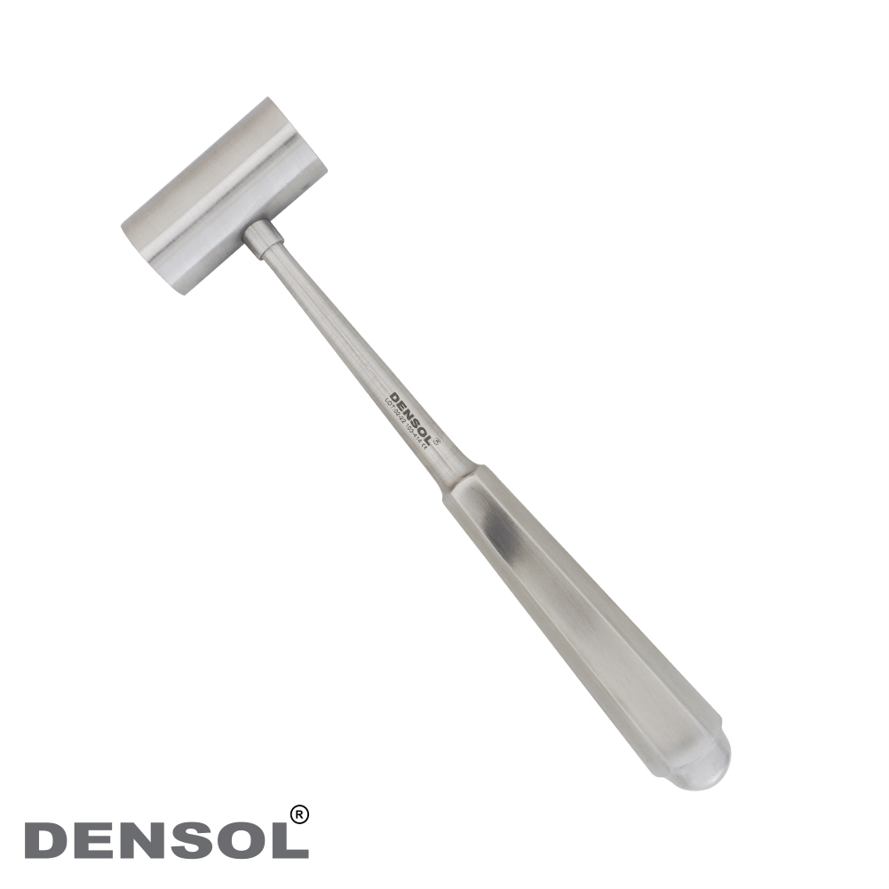 Dental Implant Mallet 19cm: Stainless steel dental tool with cylindrical head and ergonomic handle, used for implant procedures and extractions. Professional-grade instrument for precise dental work.