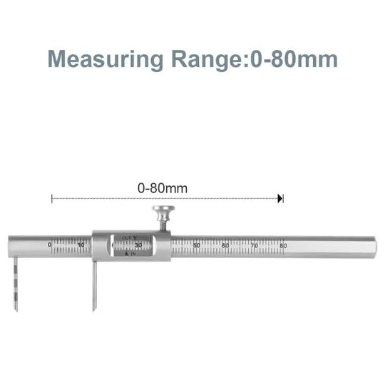 Dental Implant Measuring Gauge Orthodontic Sliding Caliper Double Scale Round 0-80mm: Precision stainless steel caliper with 0-80mm measuring range, double scale for left and right hand use, ideal for dental implant and orthodontic measurements